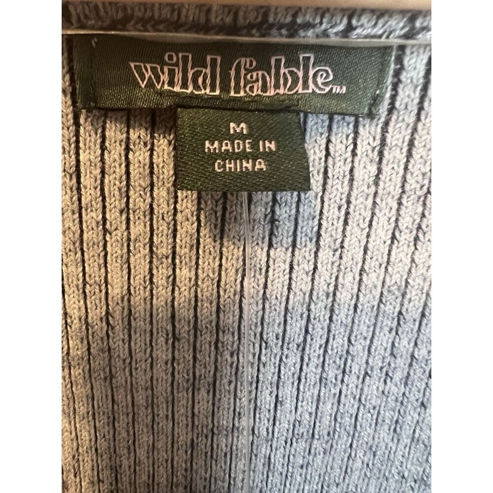 Wild Fable Striped Blue and White Zip-Up Cardigan Medium Cropped Ribbed Fitted - Picture 8 of 9